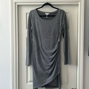 Large gray Leith Ruched Body-Con long sleeve dress